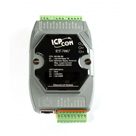 ICP CON Ethernet Module with 8-ch Relay MODBUS TCP IP slave web server ET-7067