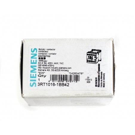 Siemens Power contactor, AC-3 9A 4kW / 400V 1 NC 24 VDC 3-pole 3RT1016-1BB42